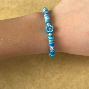 Blue and pearl bead bracelet handmaid clay bead